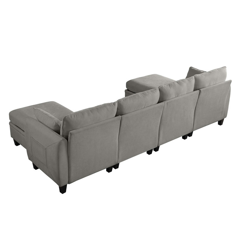 Canapé modulaire en chenille avec repose-pieds, Chenille - gris foncé