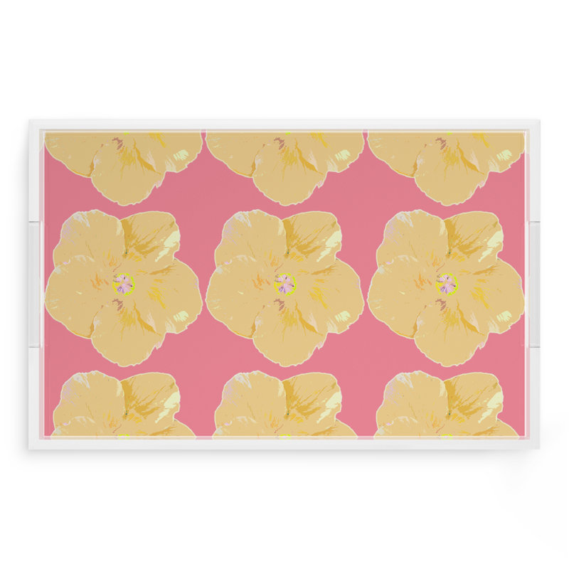 Plateau décoratif rectangulaire en acrylique Hibiscus, H 2 po x l 22,5 po x P 14,5 po, Rose