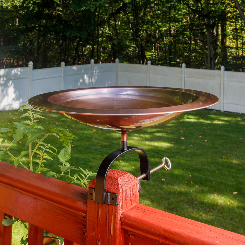 18" Antique Copper Birdbath with Wrought Iron Stand