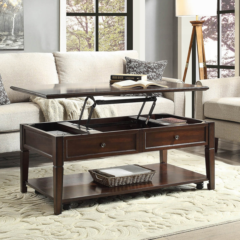 Table basse en noyer avec plateau relevable
