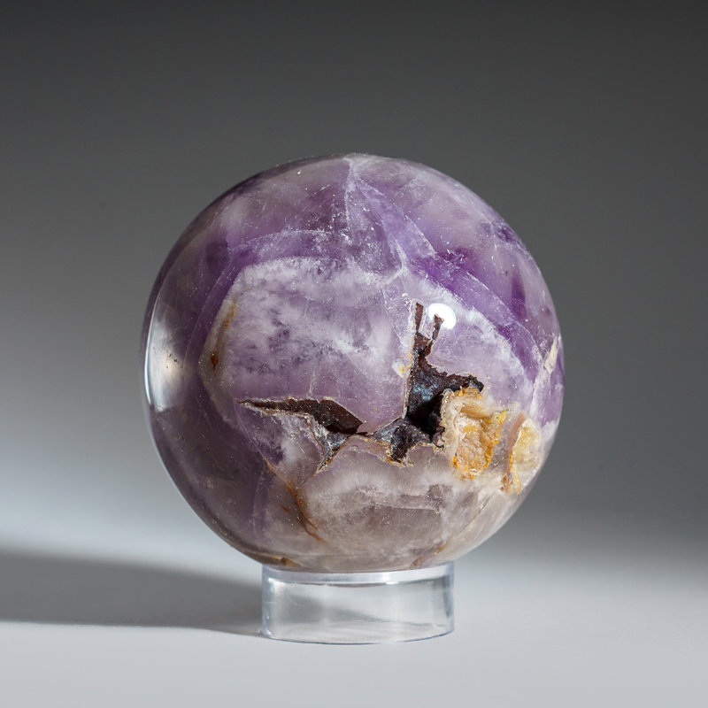 Polished Chevron Amethyst Sphere from Brazil, 3" H x 3" W x 3" D