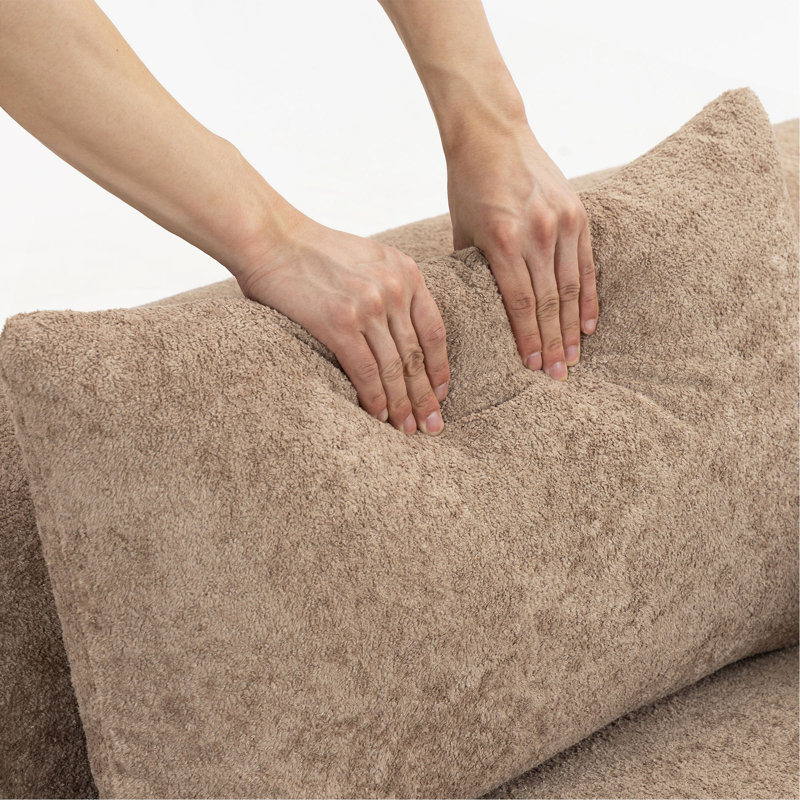 Full-Foam Modular Sofa, 96" Bouclé 2-Piece Sectional With Rounded Arms, Cloud-Like Comfort, Compressed Packing, Brown 