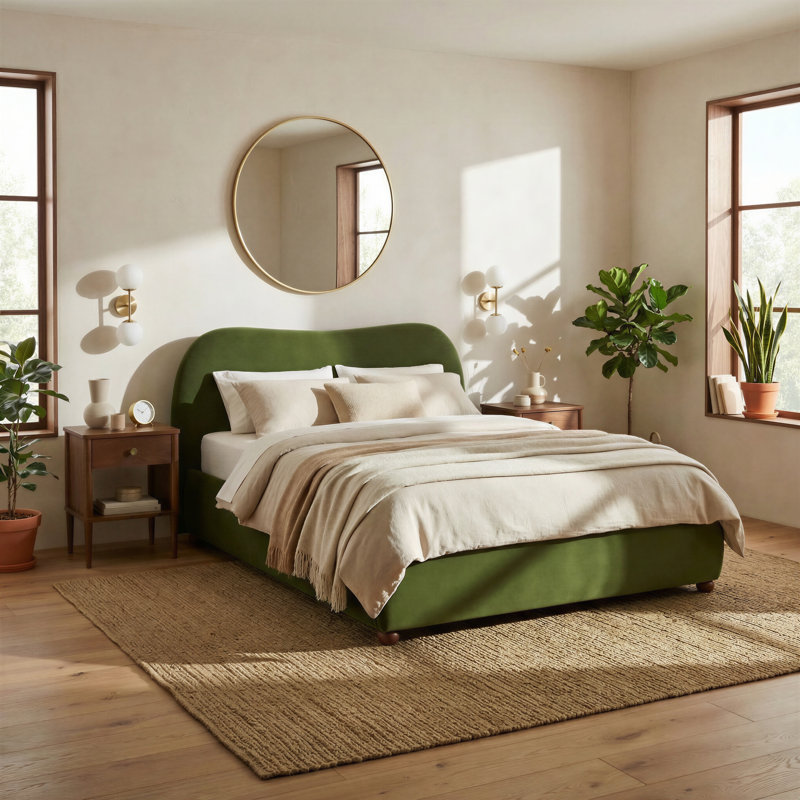 Mabelle Upholstered Ottoman Storage Bed, Double, Green Velvet