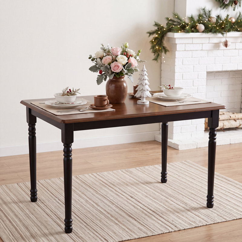 Modern Farmhouse Rectangular Solid Wood Dining Table, Walnut/Black