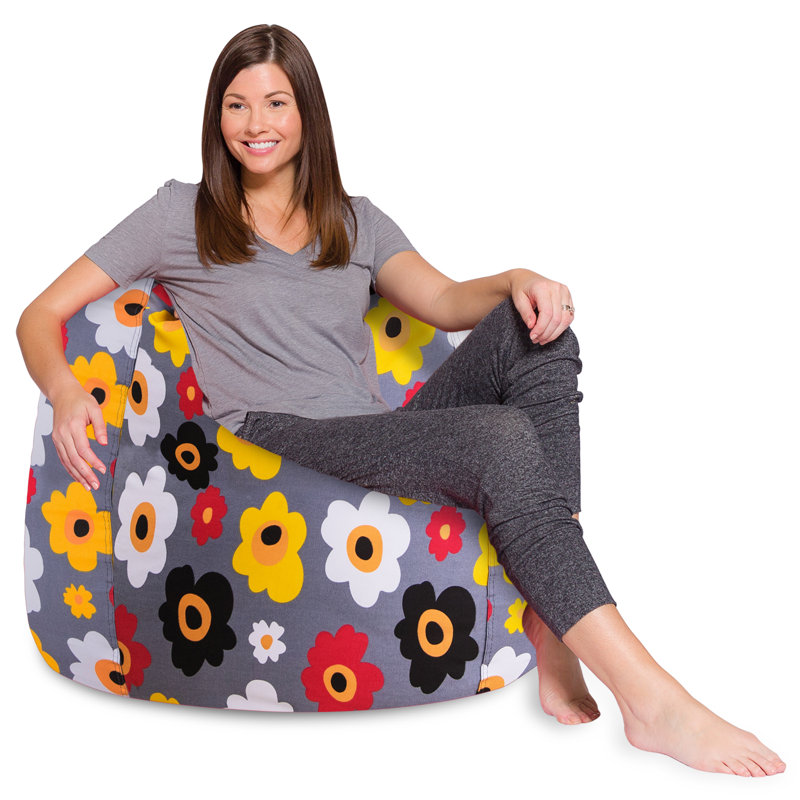 Outdoor Friendly Classic Bean Bag, X-Large-48in, Canvas Multi-coloured Flowers on Grey