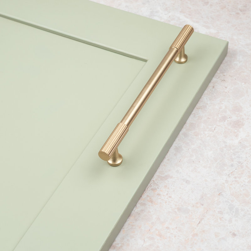 Light Brushed Brass Reeded Detail T-Bar Handles & Coordinating Knobs, 320mm Handle