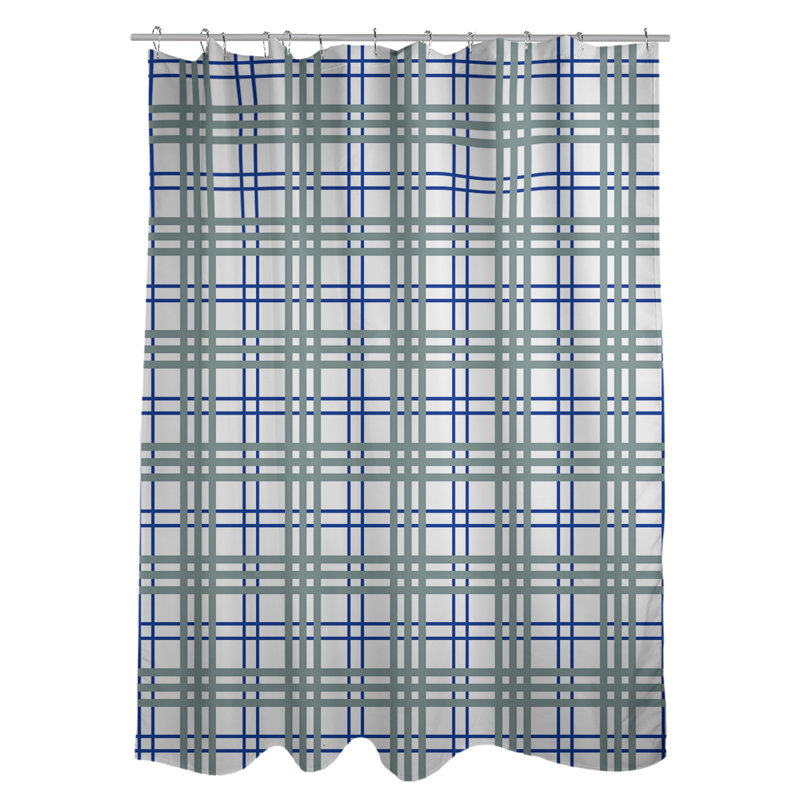 Ensemble 2 pièces de rideau de douche à carreaux Dallas, Blanc / bleu royal / argent vert