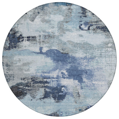 Machine Washable Indoor/Outdoor Xhevrie Blue Rug