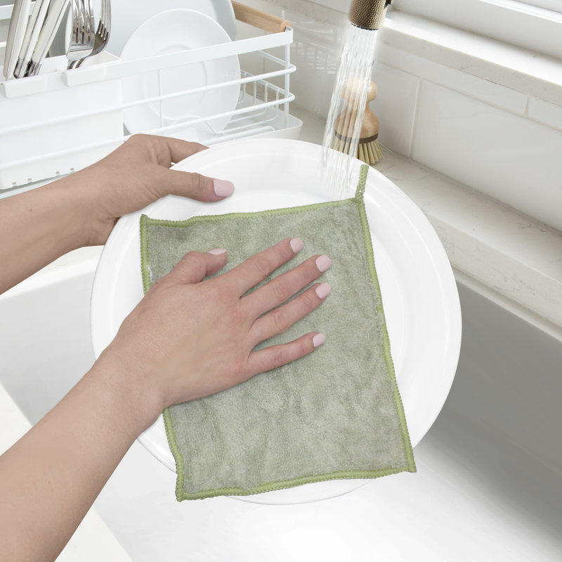 Set of 6 Kitchen Cloths Solid, Green/Beige