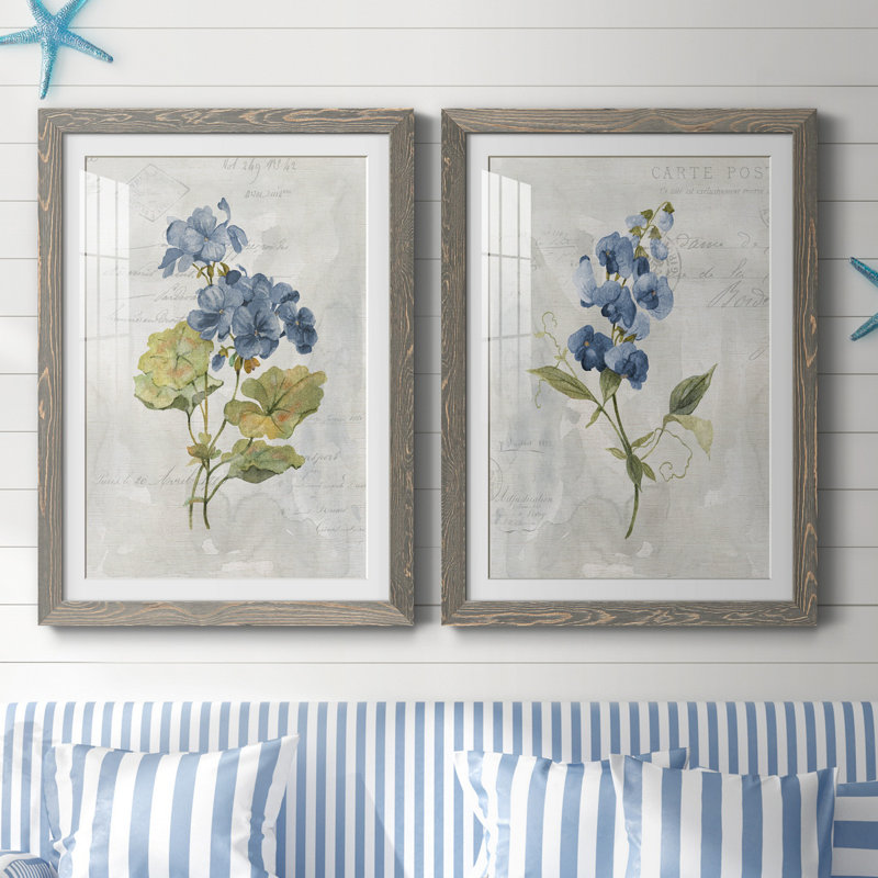 Lin bleu géranium - ensemble de 2 reproductions d'art, Impression encadrée avec passe-partout, H 31,5 po x l 47 po, Gris