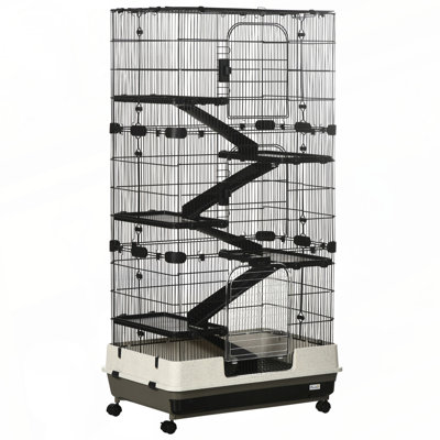 Small Animal Cage with Wheels, Portable Bunny Cage 6-Tier