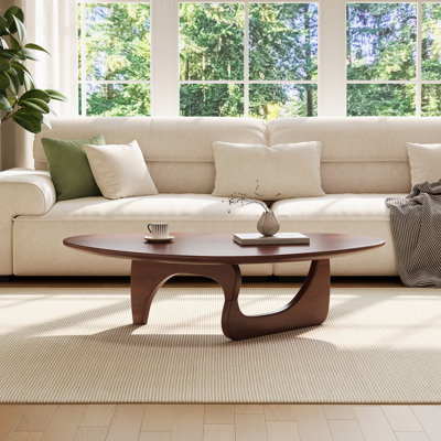 Modern Triangular Solid Wood Coffee Table Contemporary Accent Table for Living Room, Walnut