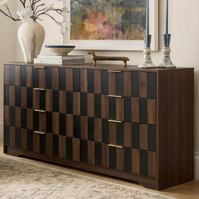 Commode 8 tiroirs pour la chambre à coucher, commode de 47 po de largeur avec tiroirs profonds et conception anti-basculement, commode moderne, meuble télé de rangement Mid-Century pour placard, salon, couloir, noyer