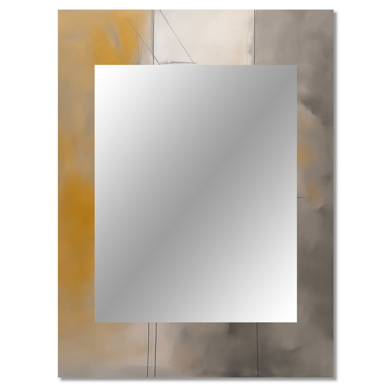 Grey Yellow Geometric Blend - Minimalism Mirror, Gray Decorative Wall Mirror, Printed Metal Art, 40" x 30"