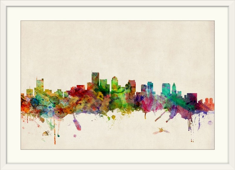 «Boston Skyline» par Francy, impression, Cadre blanc, H 20 po x l 26 po x P 1 po