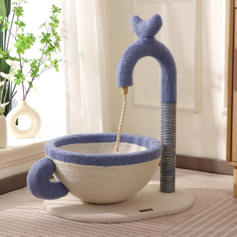 Lit à griffer moderne en sisal avec bol rond, nid douillet pour chat
