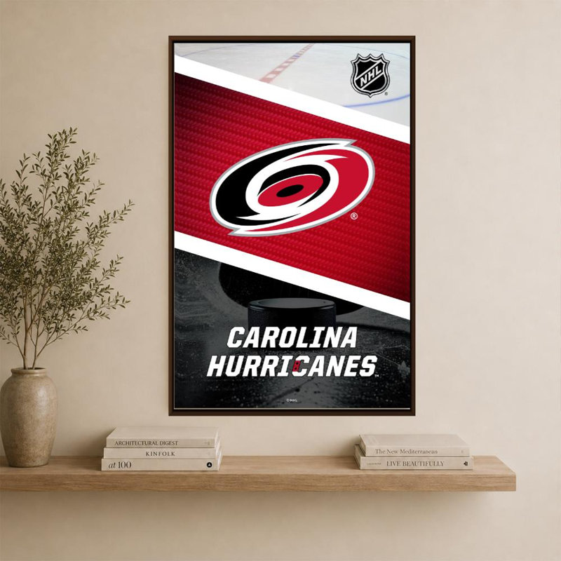 Décoration murale des Hurricanes de la Caroline (LNH), 60" H x 40" W, Cadre plat flottant, Brown