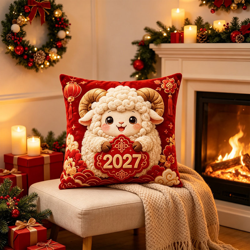 Taie d'oreiller décorative de Noël en agneau, A