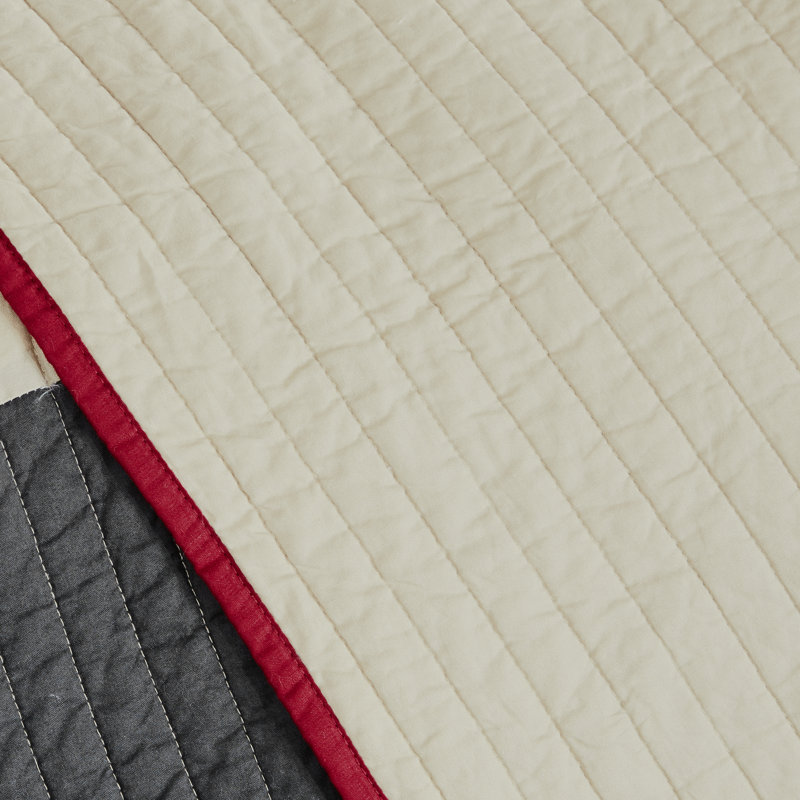 Red and Grey Cotton Plaid Reversible Full Quilt Set