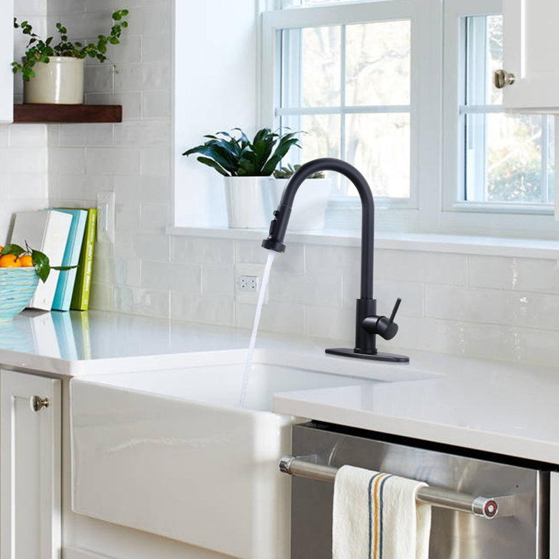 Pull Down Single Handle Kitchen Faucet with 3-Modes Advanced Spray, Black