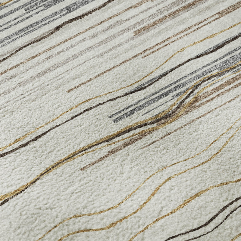 Premium Machine Washable Lyndhurst AMF996 Stripes Rug, Round 8'