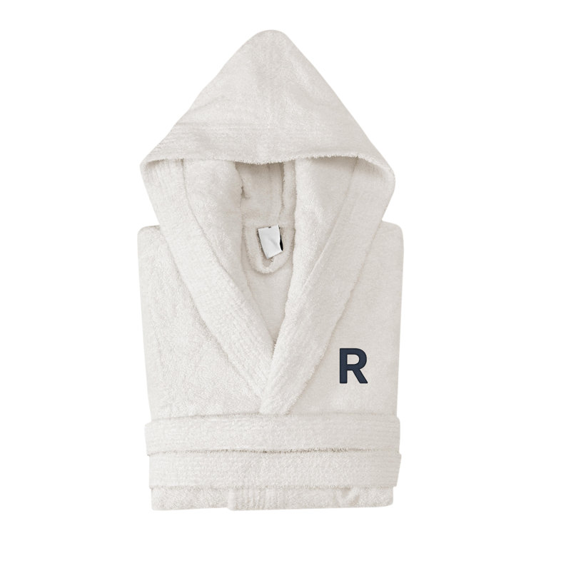 Monogrammed Hooded Turkish Cotton Bathrobe, R, Cream