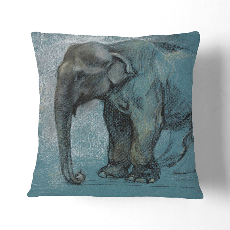 Study Of An Elephant Square Throw Cushion, 55cm H x 55cm W x 20cm D