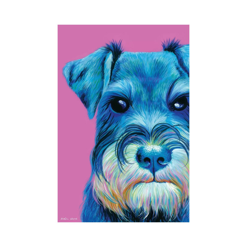 Schnauzer On Pink by Kirstin Wood - Painting on Canvas, 30.48 cm H x 45.72 cm W, Wrapped Canvas