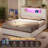 Farmhouse Full Storage Bed Frame with Bookcase Headboard, LED Lights, Charging Station & 4 Drawers, Wood Platform Bed, White-411781280-413799467