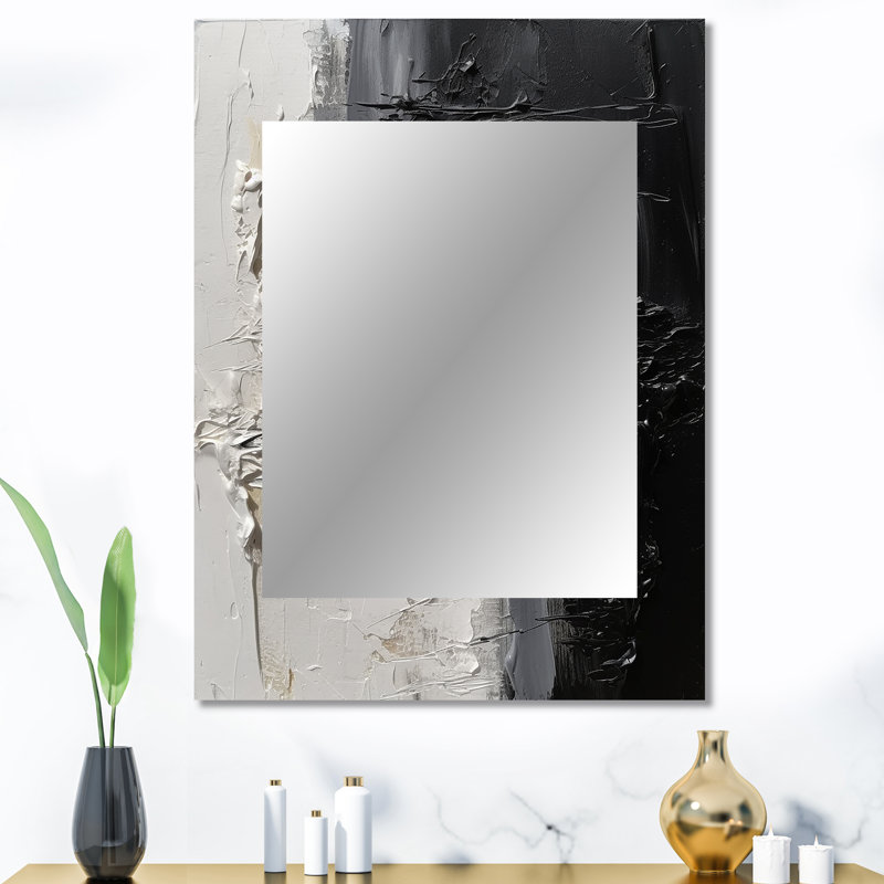 White And Black Tranquility Unleashed II - Abstract Marble Unique Mirror, Modern & Contemporary Large Wall Mirror, Printed Metal Art