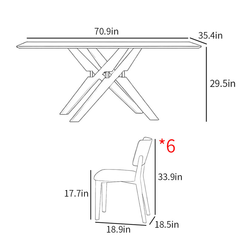 Modern simple family dining table sets, 29.5”H x 70.9”L x 35.4”W
