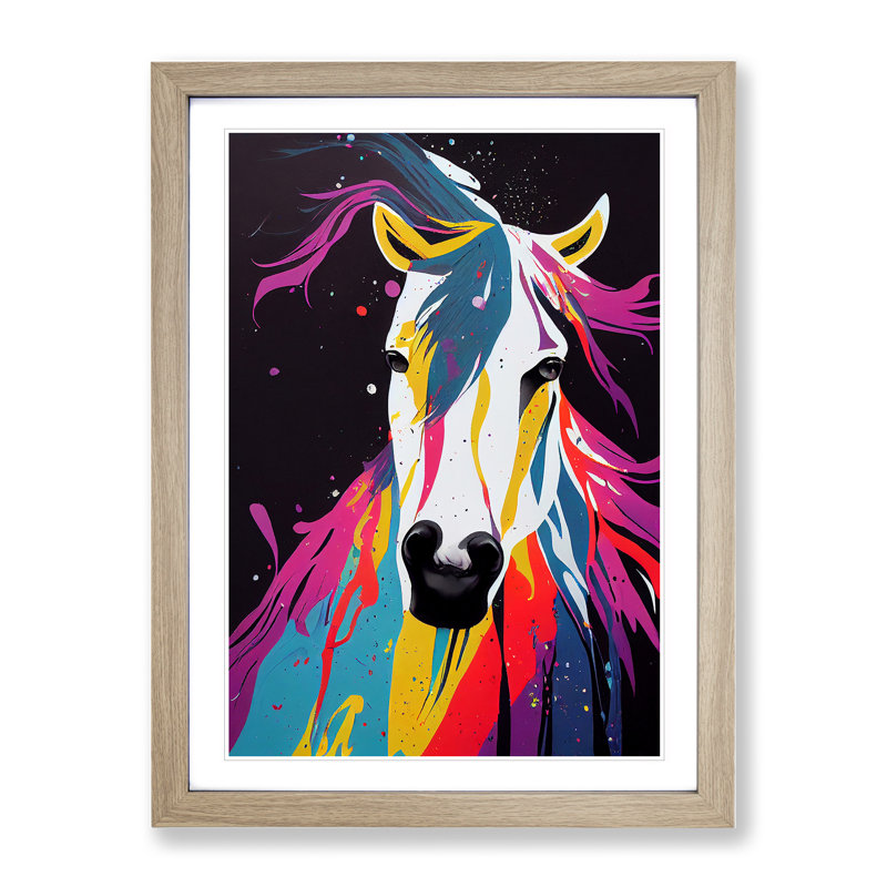 Horse Paint Splash No.4 Abstract - Single Picture Frame Painting, 64cm H x 46cm W x 2cm D, Oak