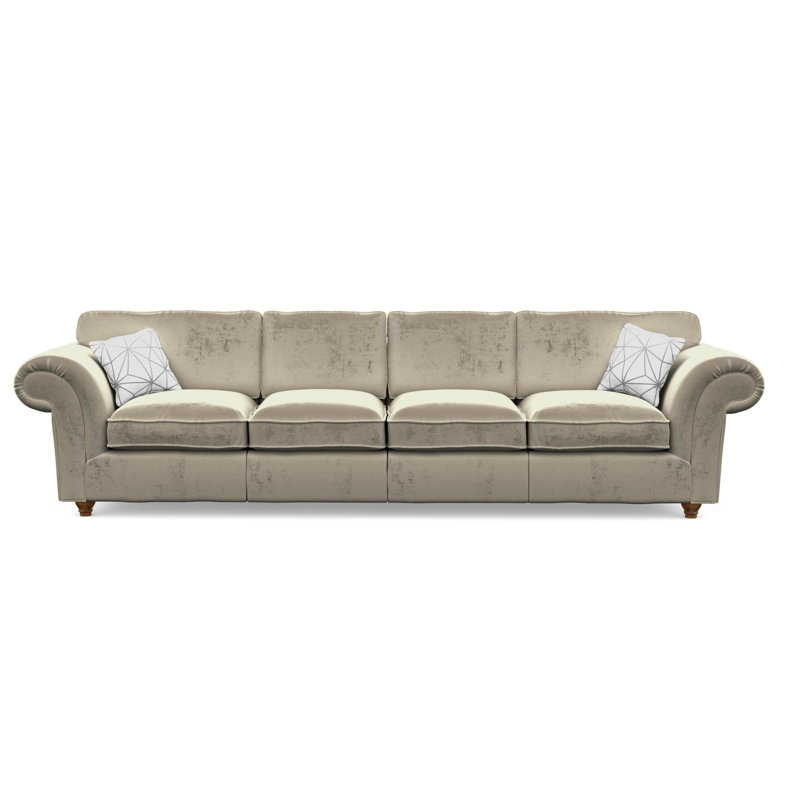 Windsor 4 Seater Velvet Sofa, Dark Brown Wood, Mink