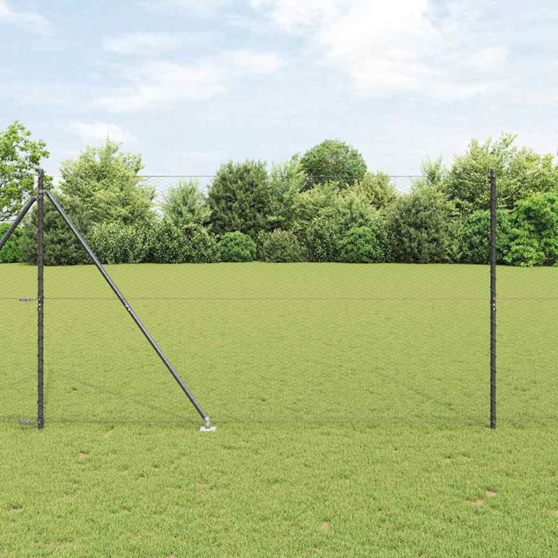 Vidaxl Fence With Posts PVC-Coated Steel, 150cm H x 2500cm W x 3.2cm D, Grey