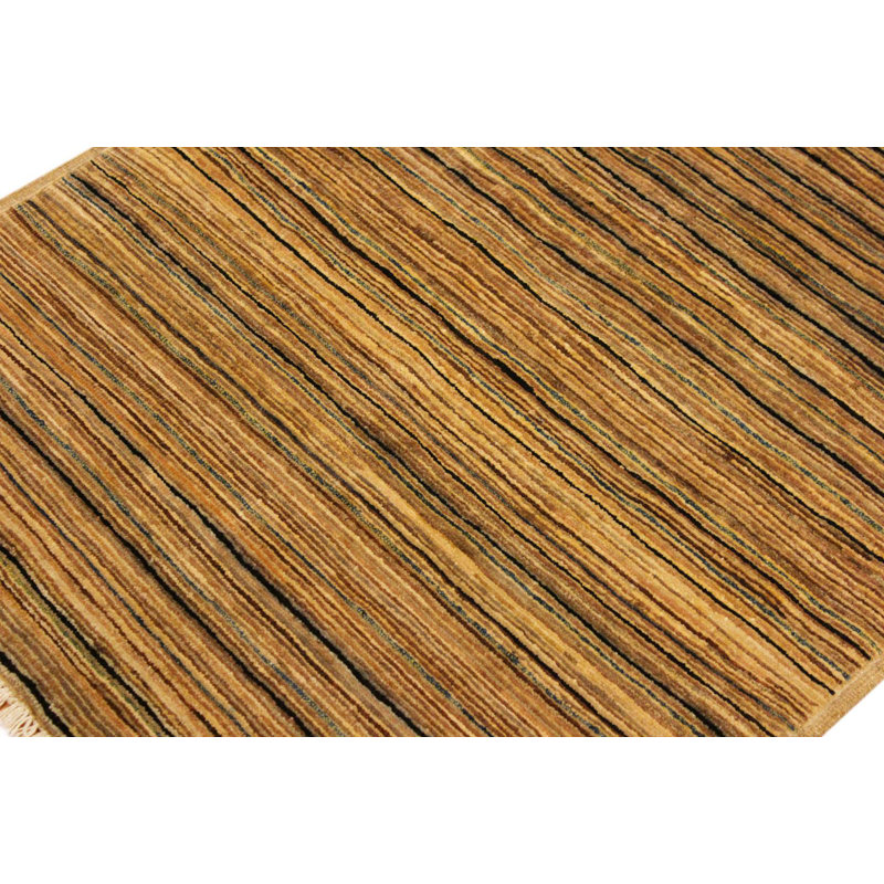 Tapis brun clair en laine noué à la main à motif abstrait 2 pi 9 po x 4 pi 10 po Abrahamson