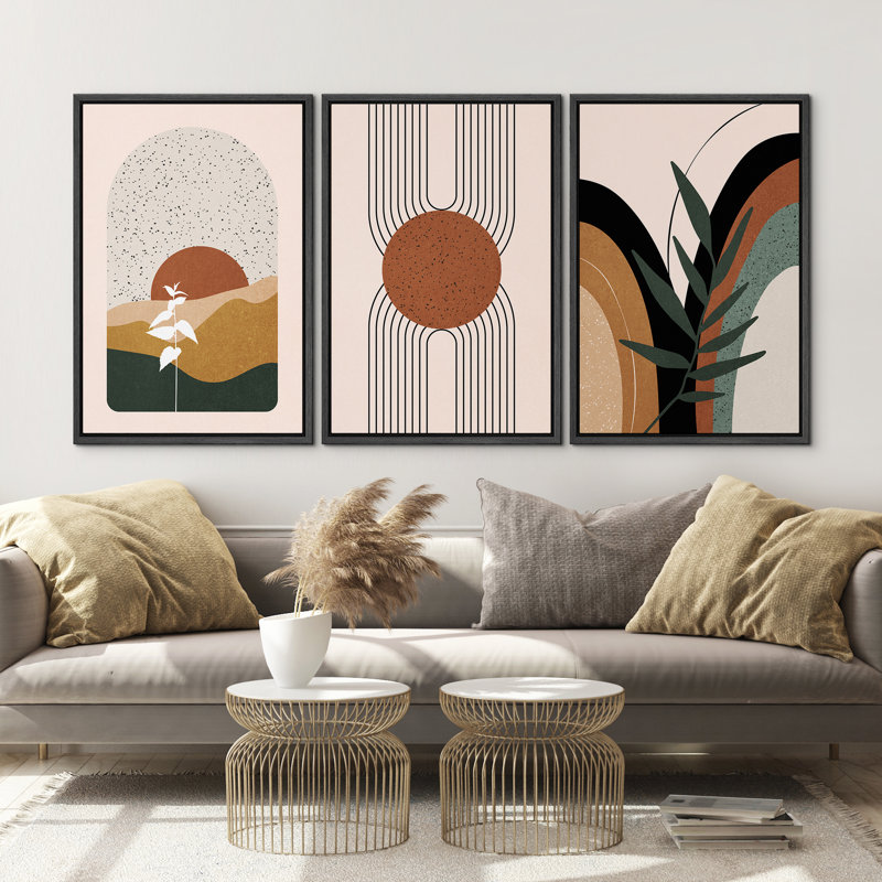 Bohemian Abstract Landscape Canvas Print Set with Black Frames