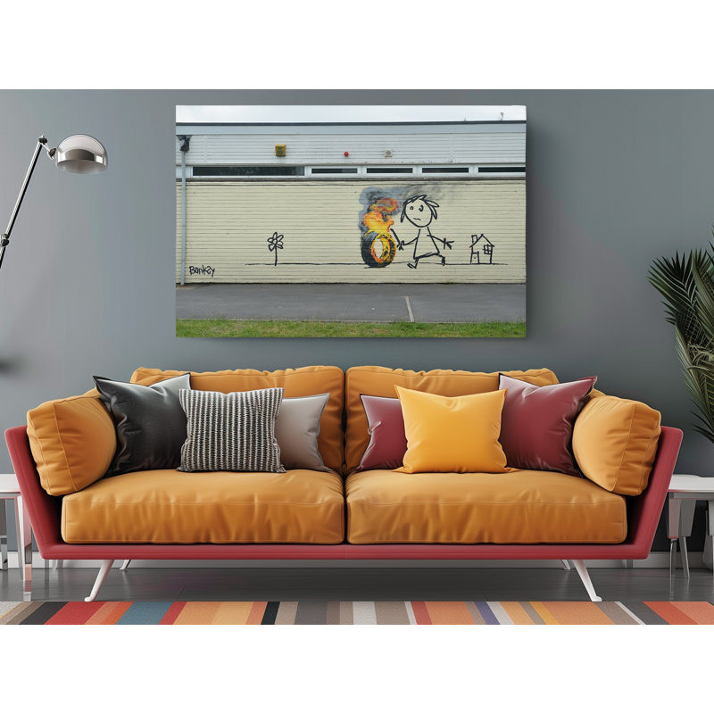 «Banksy Burning issue Bristol School Graffiti», reproduction sur toile, H 16 po x l 24 po
