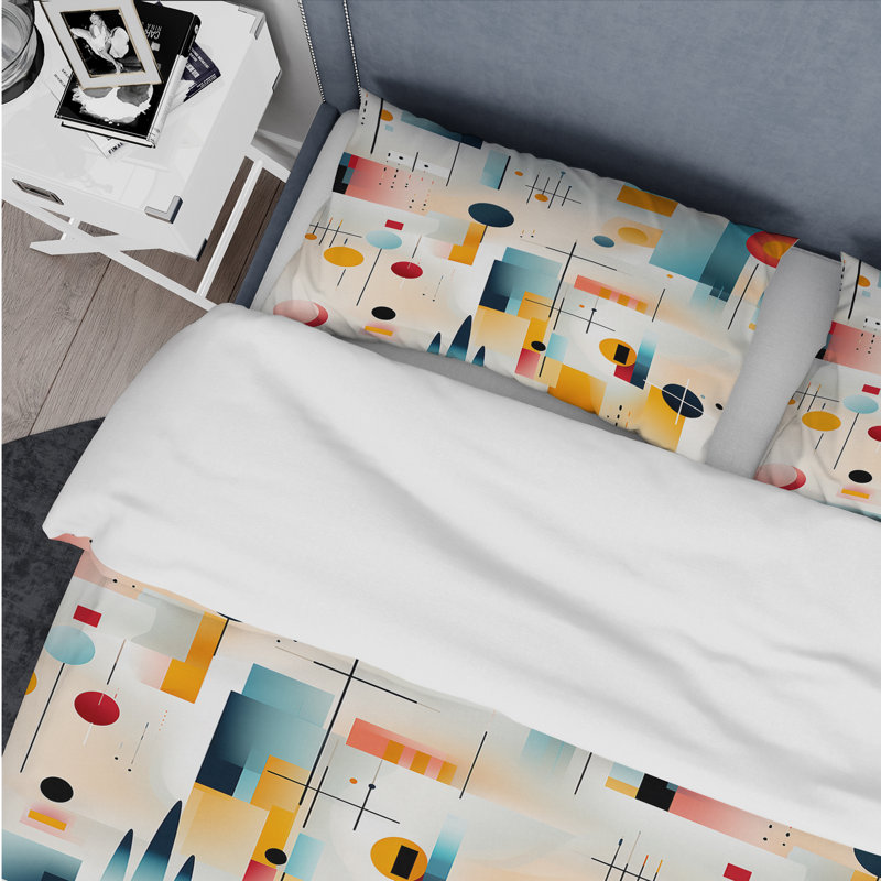 Ensemble de housse de couette en microfibre Allaya orange / bleu / beige, Housse de couette pour grand lit et 2 taies décor