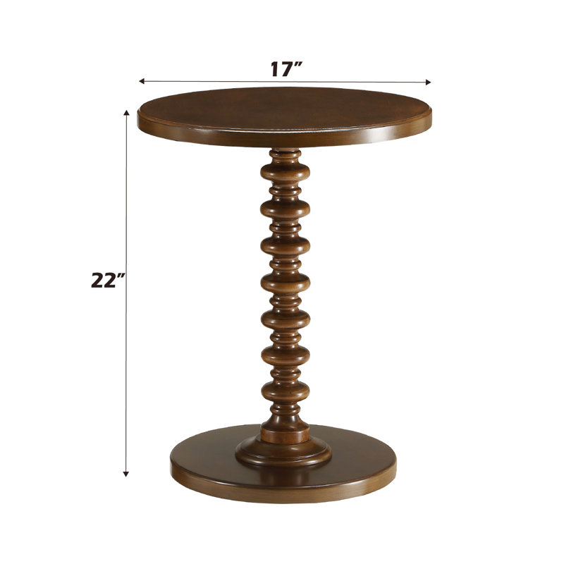Table d'appoint de 22 po de hauteur avec finition en noyer, base piédestal ronde, piédestal à plateau lisse, fabrication en bois massif