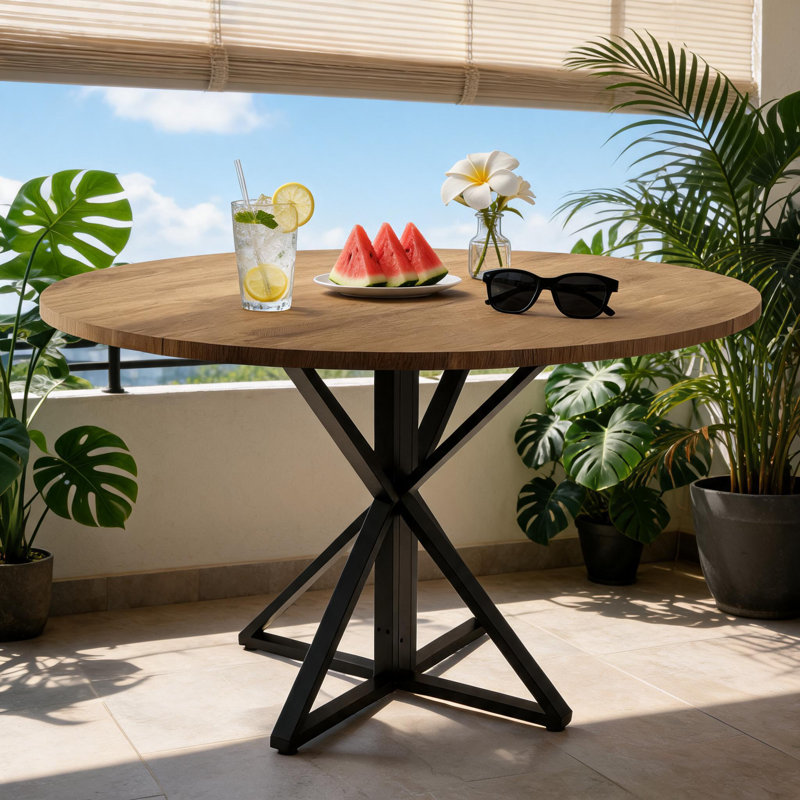 Metal Base Dining Table, Brown / Black