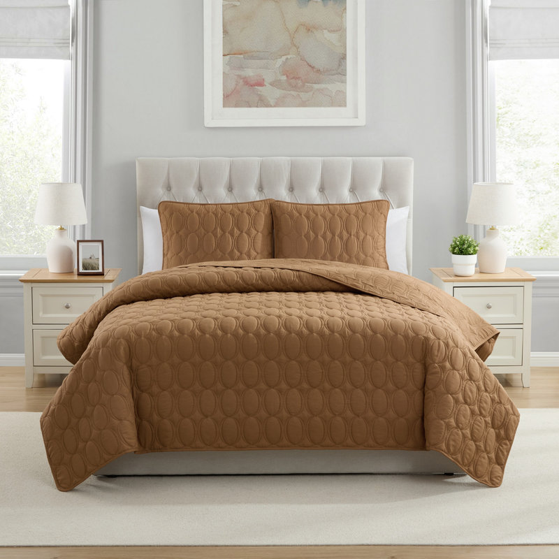 Ensemble de courtepointe en microfibre 3 pièces Circles, Caramel