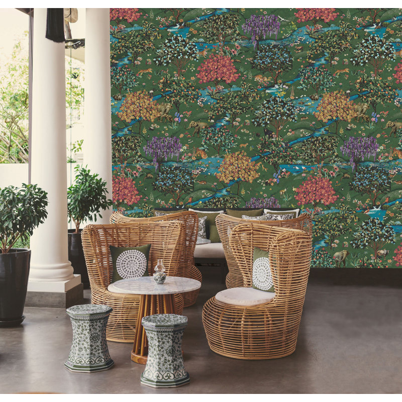 Multi Enchanting Forest And Hills Print Non Woven Non-pasted Textured Wallpaper Mural