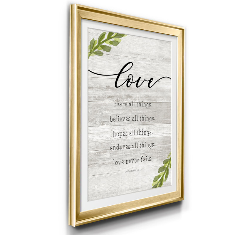 «Love Never Fails» - Reproduction d'art textuel sur papier encadré, Doré, H 22,5 po x l 30,5 po x P 1,5 po