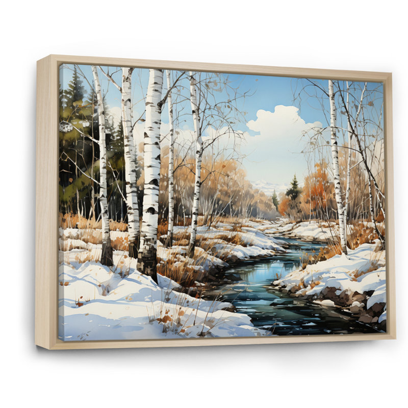 Birch Woods Winter Whispers III - Imprimé, H 34 po x l 44 po x P 1,5 po, Cadre naturel flottant