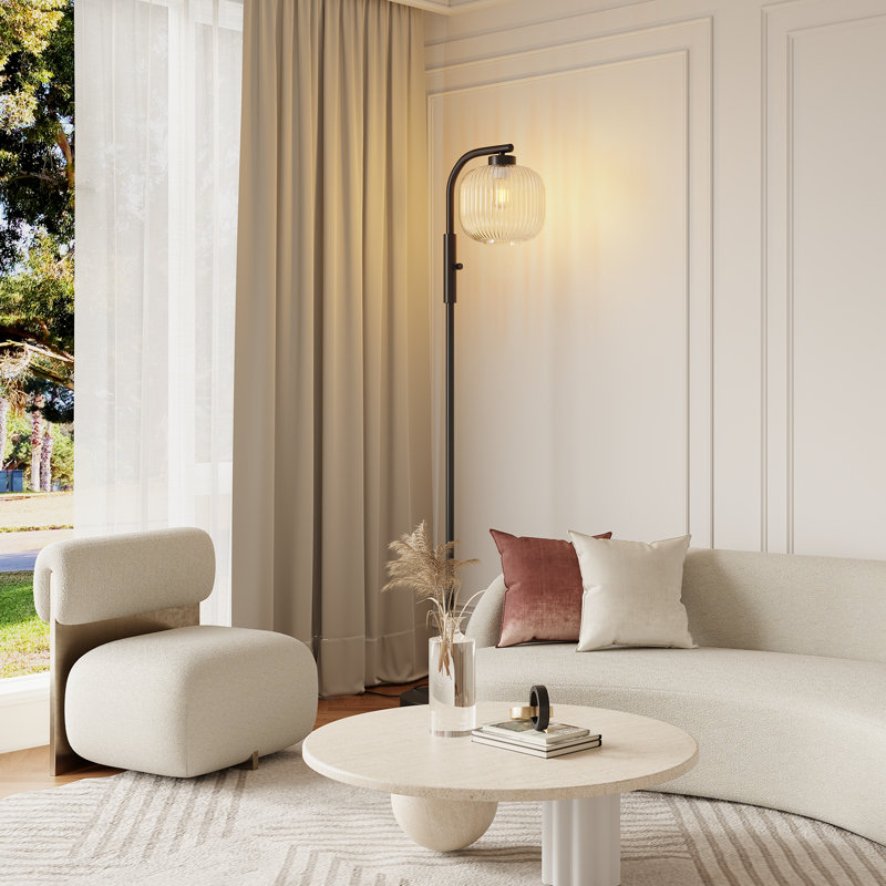Lampe sur pied arquée 59 po avec abat-jour en verre et ampoule incluse