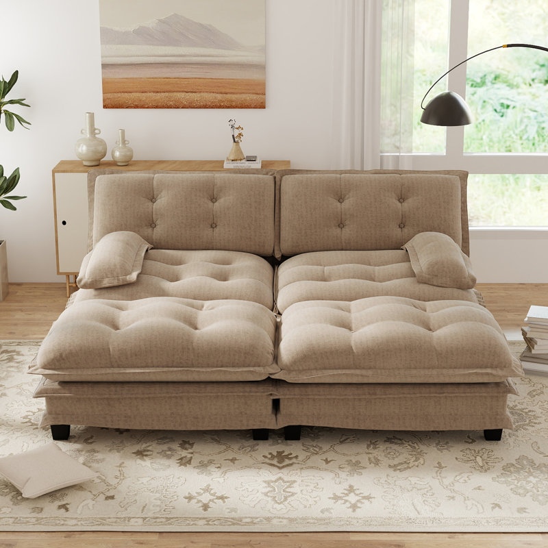 Canapé modulaire modulaire en U en chenille avec 2 repose-pieds, Café clair