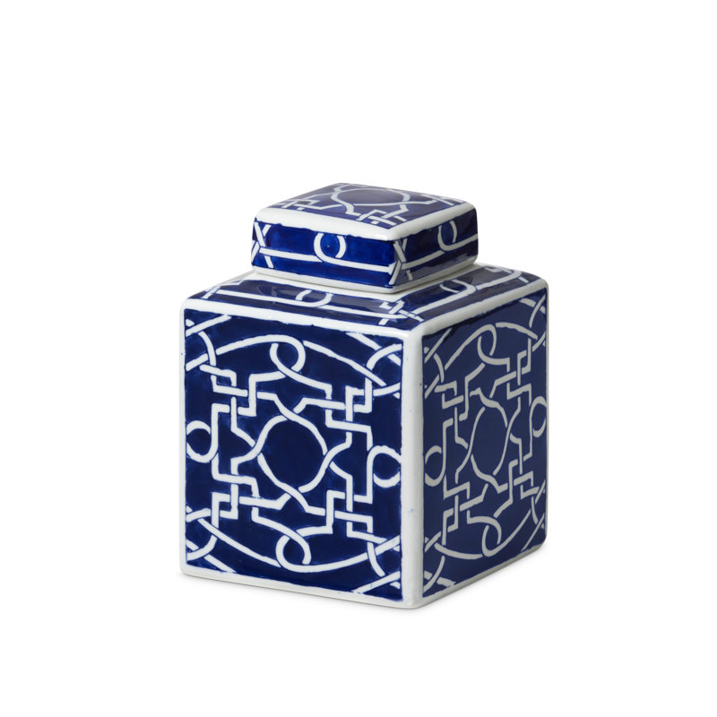 Imperial Ceramic Geometric Square Jar, Indigo, Small, Blue, 7.87" H x 5.51" W x 5.51" D, 38 pieces