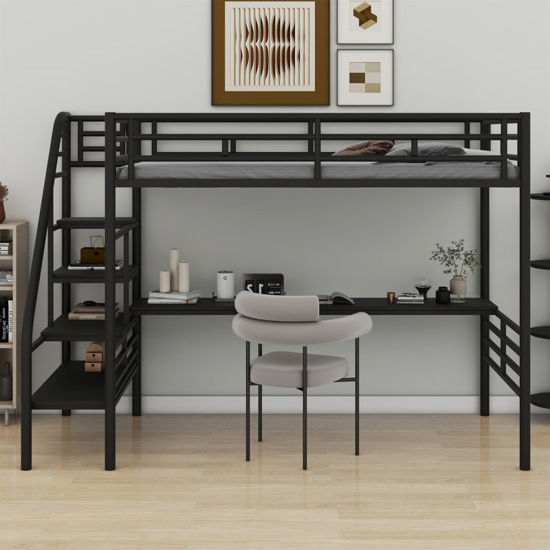 Structure de lit mezzanine en métal avec bureau