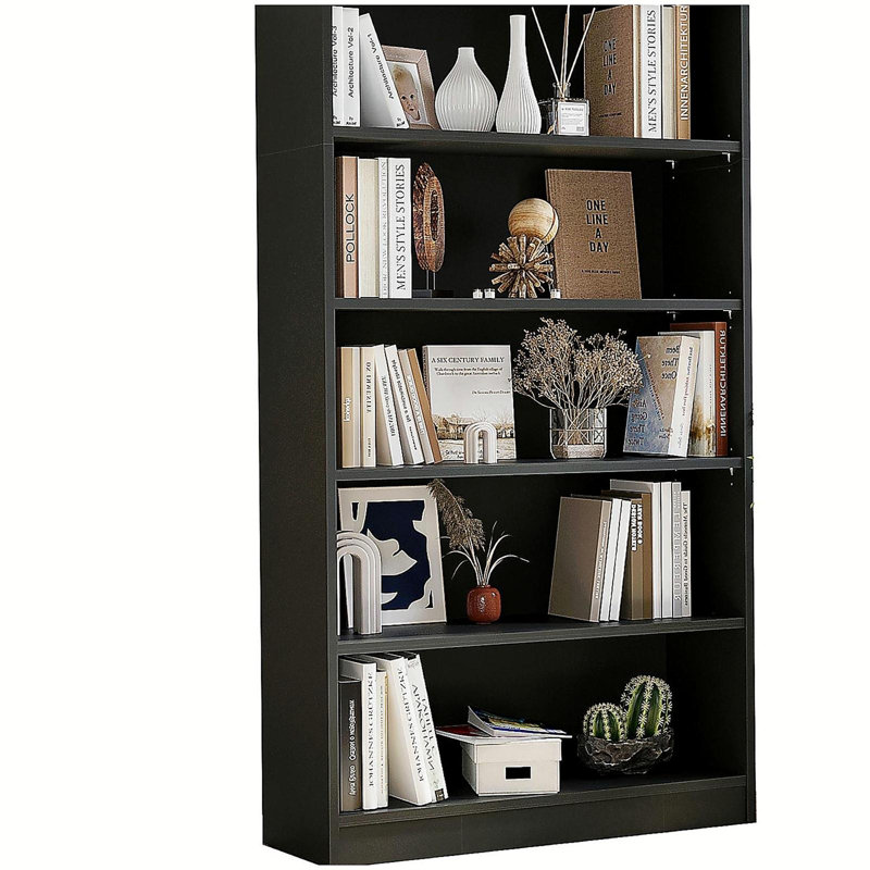 5 Tier Bookcase Modern Wood Bookshelf, Black