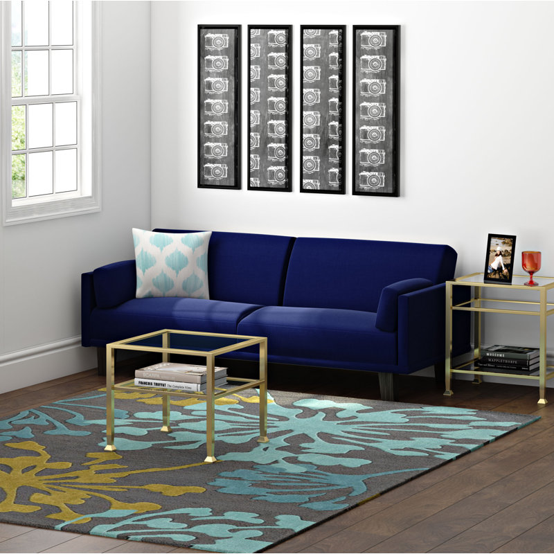 Oreiller carré estampé, 22 po x 22 po, Bleu / neutre, Pas de remplissage
